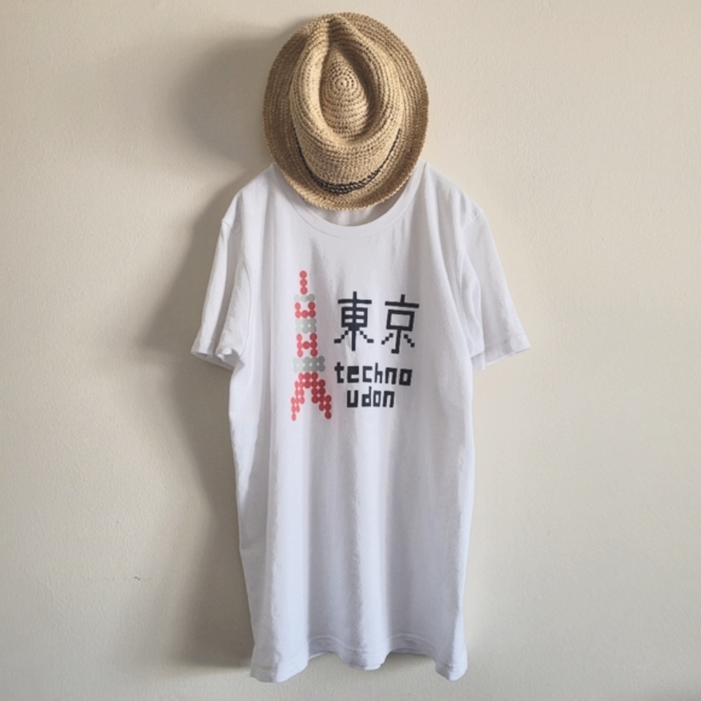 White Graphic T-Shirt with Straw Hat